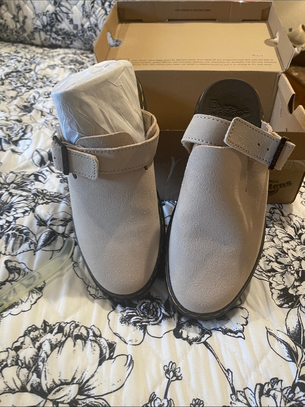 Dr. Martens Beige Suede Slip-On Clogs